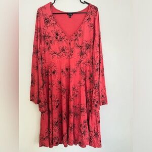 Torrid Floral Jersey Dress Boho Bell Sleeves V-Neck Fit & Flare Sz 1